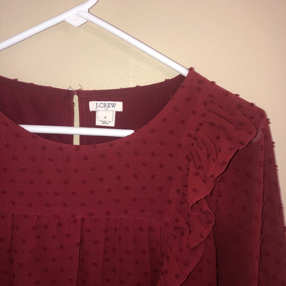J Crew Factory Ruffle Front Polka Dot Blouse - Picture 3 of 5